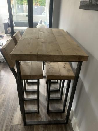 Image 2 of Reclaimed 4 seater Chic Tall Poseur Table & 4x tall stools