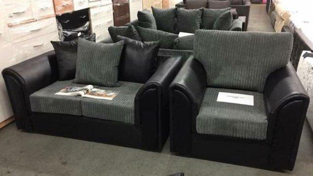 Preview of the first image of Byron black and grey 3 seater and armchair.