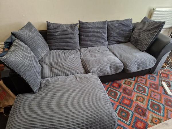 Image 3 of Grey 3 seater jumbo cord chaise sofa / L-shape Sofa