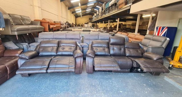 Image 4 of La-z-boy brown leather electric recliner 3+2 seater sofa