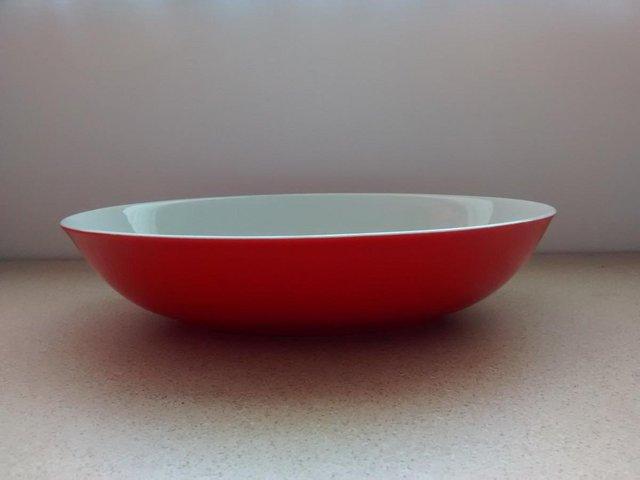 Preview of the first image of Rare vintage 1970s Royal Doulton Prisma Riot Red oval bowl.