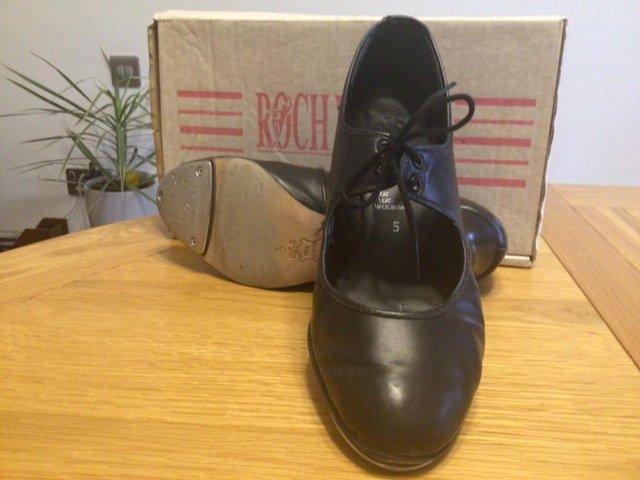 Preview of the first image of Roche Valley Black leather tap shoes.