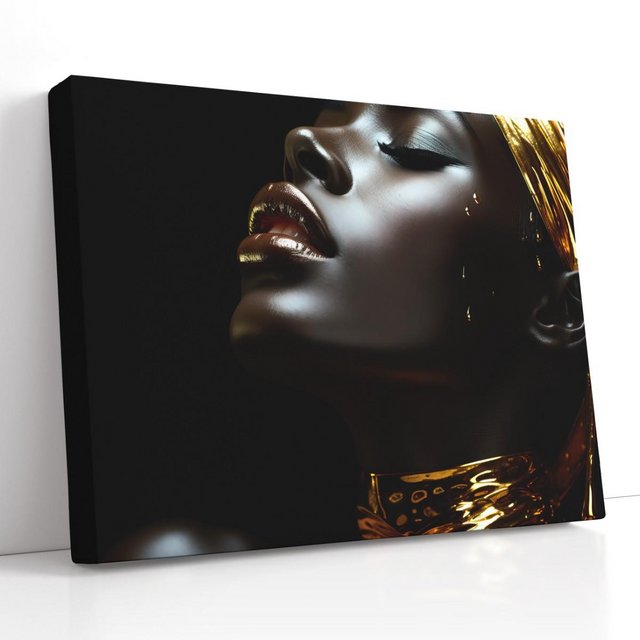 Preview of the first image of Elegant Black Woman Wearing Gold - Canvas Print Wall Art.