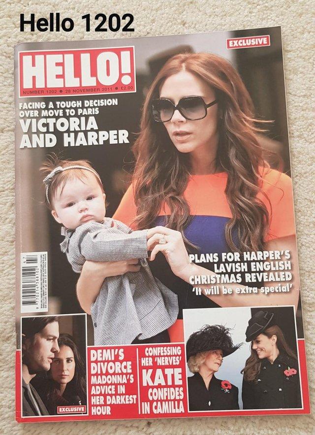 Preview of the first image of Hello Magazine 1202 - Victoria & Harper Beckham.