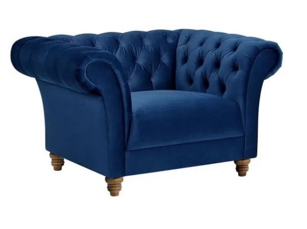Image 3 of **NOW SOLDMontgomery Style Blue Velvet 2 Seater & Love chair