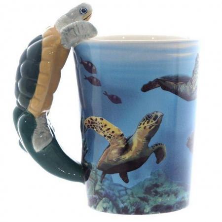 Image 3 of Fun Underwater Design Shaped Handle Turtle Mug. Free uk Post