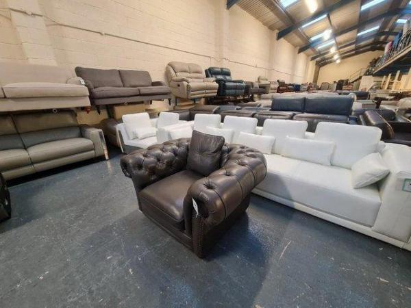 Image 3 of Ex-display Stamford grey leather chesterfield armchair