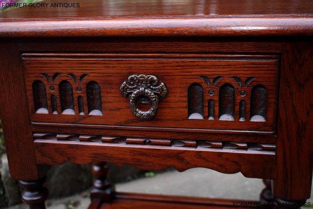 Image 82 of AN OLD CHARM TUDOR BROWN CARVED OAK BEDSIDE PHONE LAMP TABLE