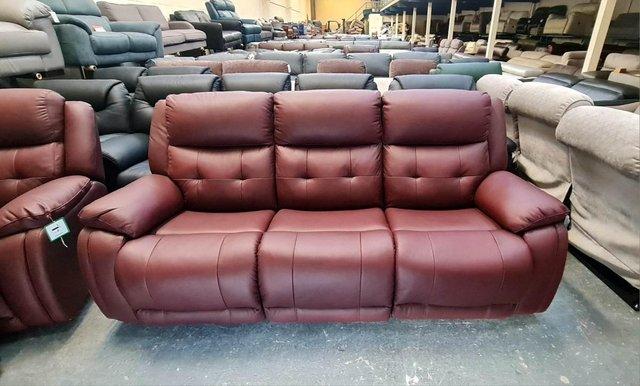 Image 2 of La-z-boy El Paso red leather manual sofa, chair and puffee
