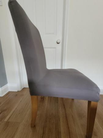Image 2 of 4 IKEA Brown leather Oak dinning chairs with extra grey cove
