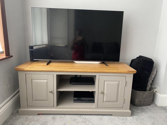 Preview of the first image of ST IVES NATURAL OAK AND LIGHT GREY PAINTED LARGE TV CABINET.