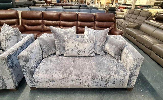 Image 8 of Sapphire Crushed Grey Plush Fabric 3+2 seater sofas