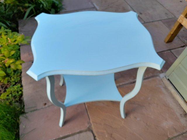 Preview of the first image of Vintage retro console table in duck egg colour.