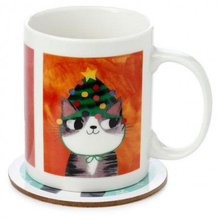 Image 2 of Angie Rozelaar Planet Cat Christmas Porcelain Mug & Coaster