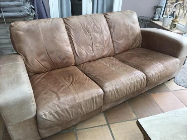 Image 2 of 3 seater brown leather sofa