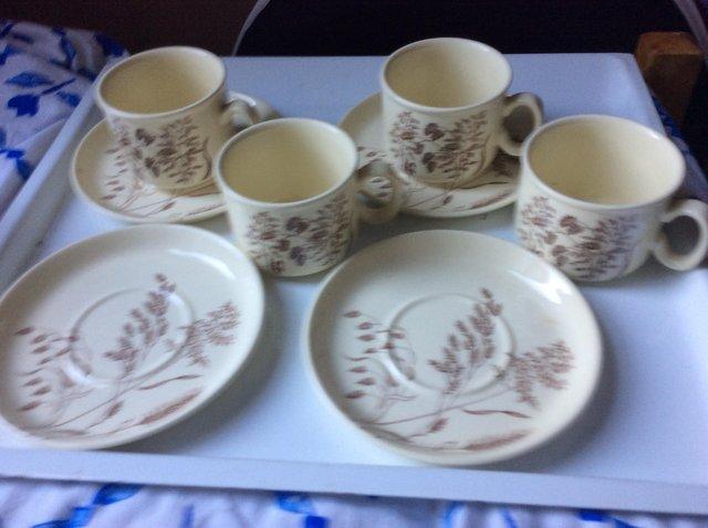 Preview of the first image of 4 x J & G Meakin Cups & Saucers ‘Windswept’ Design.