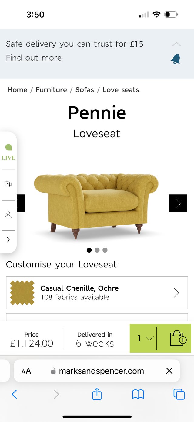 Preview of the first image of M&S Pennie loveseat for sale.