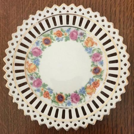 Image 3 of Vintage German floral ribbon plate.
