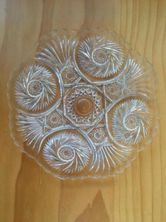 Image 2 of Pretty shallow patterned clear glass dish with scalloped rim