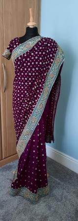 Image 3 of Deep purple with silver embroidery and sequins saree
