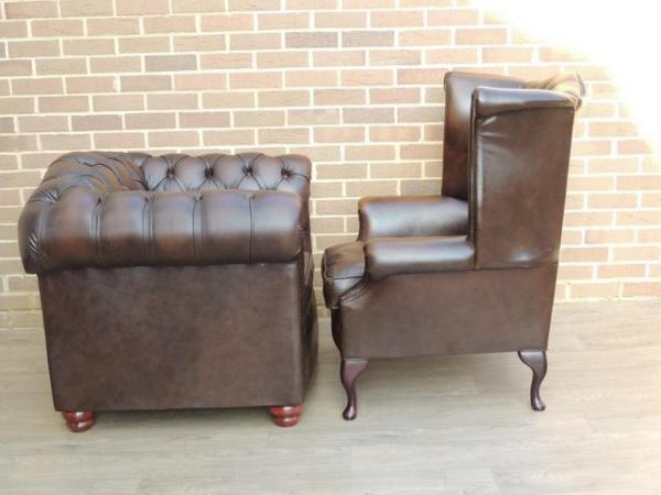 Image 10 of Chesterfield Armchairs + Footstool (UK Delivery)