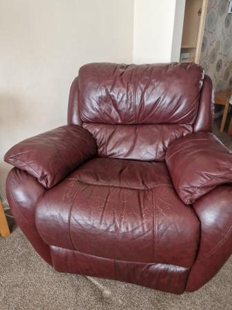Image 2 of 2 brown leather chairs including recliner