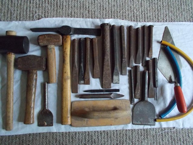 Preview of the first image of Builder Stonemason tools, bolsters, Mash hammer.