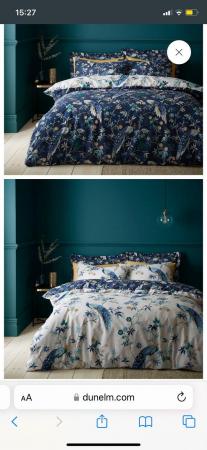 Image 1 of Dunelm Peacock Blue king size quilt cover set