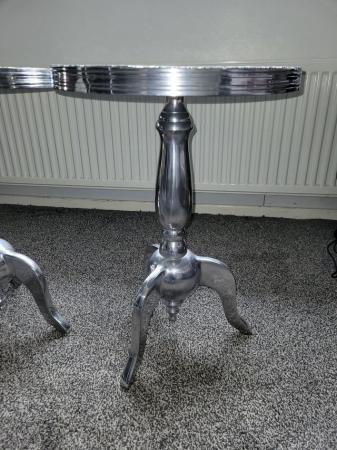 Image 3 of Pair of silver metal side tables