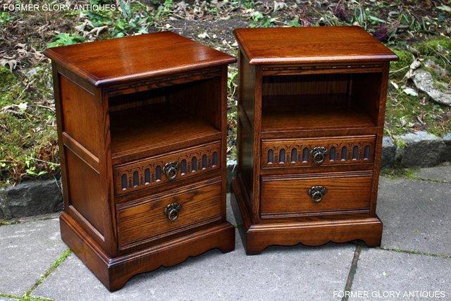 Image 3 of A PAIR OF OLD CHARM LIGHT OAK BEDSIDE CABINETS LAMP TABLES