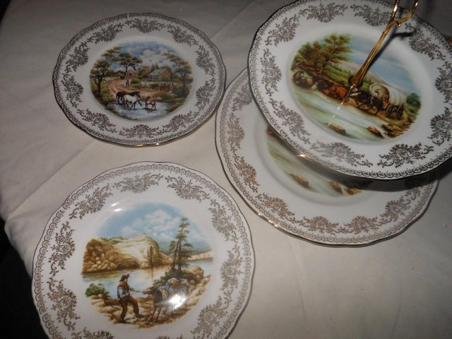 Preview of the first image of Cake Stand 2 Tier Horse & Cart + 2 Plates LOT.