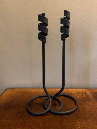 Image 3 of 2 Black forged iron candlesticks