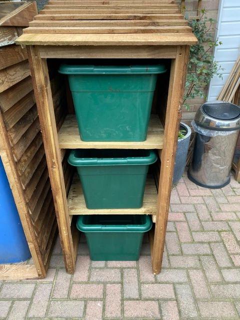 Preview of the first image of Shelved Storage Garden Recycling Store Shed for 3 x Bins.