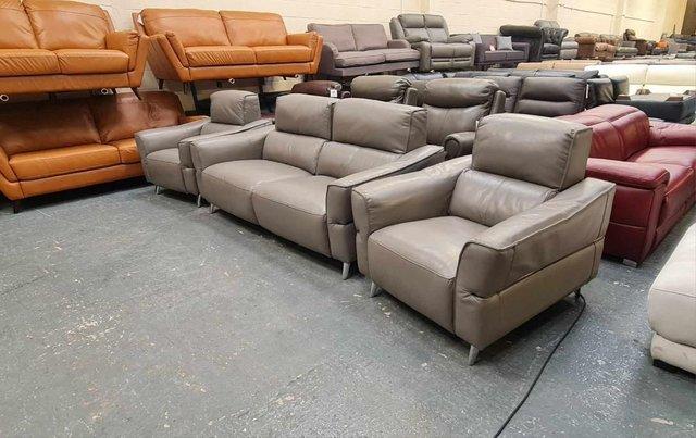 Image 4 of Dakota grey leather electric recliner sofa and 2 armchairs