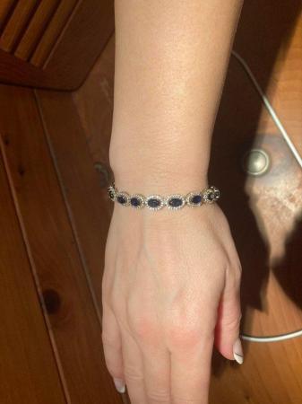 Image 1 of Beautiful blue & white sapphire silver tennis bracelet