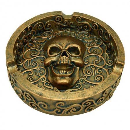 Image 2 of Decorative Ashtray - Metallic Brushed Gold Effect Skull.