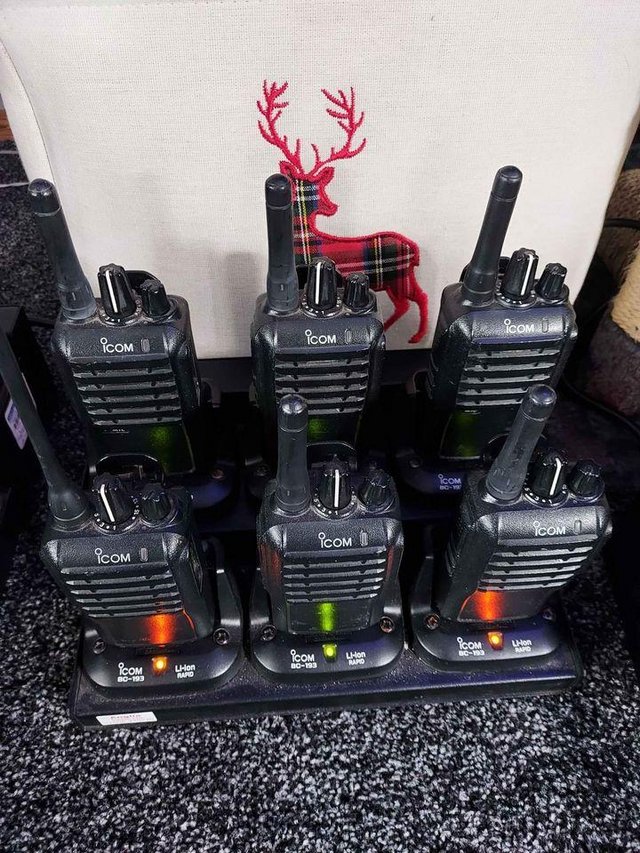 Preview of the first image of Job lot of 6 icom IC-F4002, walkie-talkies with charger dock.