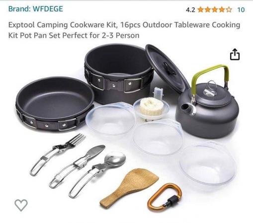 Image 1 of Camping cookware kit 16 pcs outdoor tableware pot pan kettle