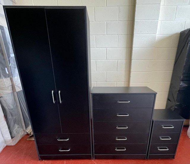 Preview of the first image of KENSINGTON BLACK WARDROBE WITH 2 DRAWERS, CHEST AND BEDSIDE.