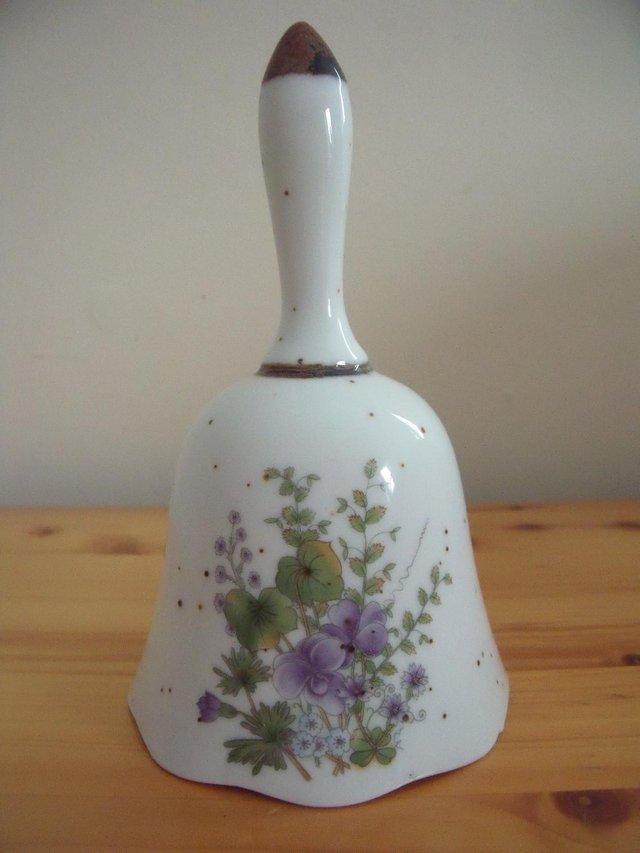 Preview of the first image of Eurocraft Japan purple/green-flower/leaf design china bell..