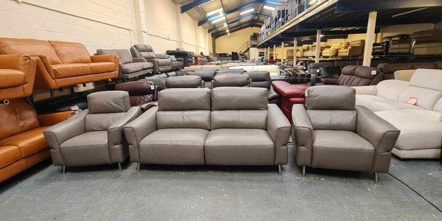 Image 1 of Dakota grey leather electric recliner sofa and 2 armchairs