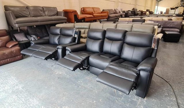 Image 9 of La-z-boy Daytona black leather electric 3+2 seater sofas