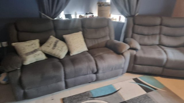 Preview of the first image of 3 and 2 recliner fabric sofa.