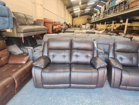 Image 2 of La-z-boy brown leather electric recliner 3+2 seater sofa