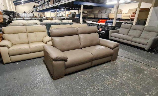 Image 3 of Polo Divani Merry taupe grey leather recliner 3 seater sofa