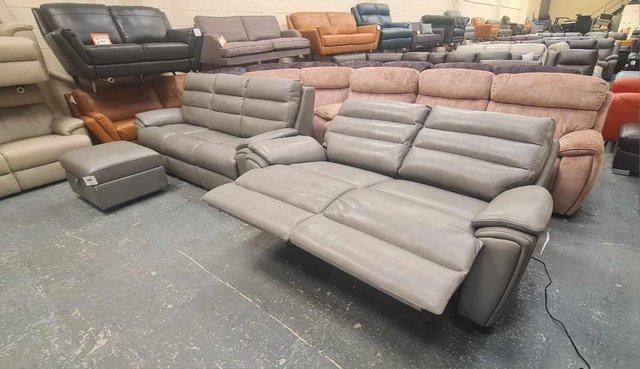 Image 12 of La-z-boy Winslow grey leather 3+2 seater sofas and puffee