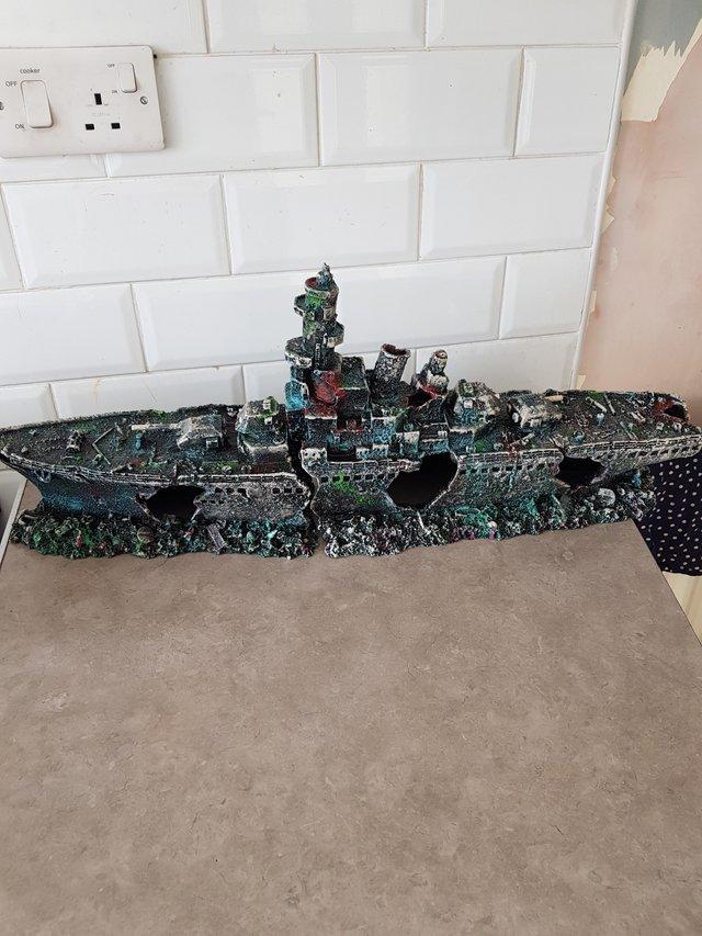 Preview of the first image of Large sunken boat ornament.