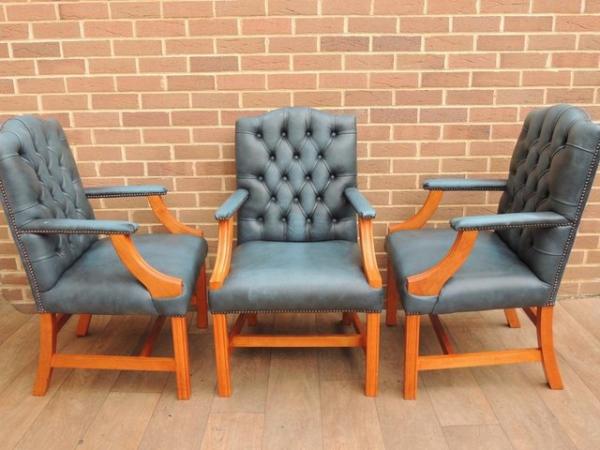 Image 11 of 3 Blue Chesterfield Chairs (UK Delivery)