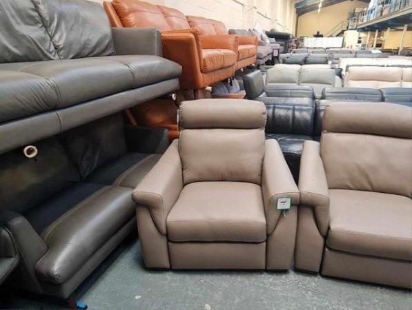 Image 4 of Adriano taupe leather electric recliner sofa set