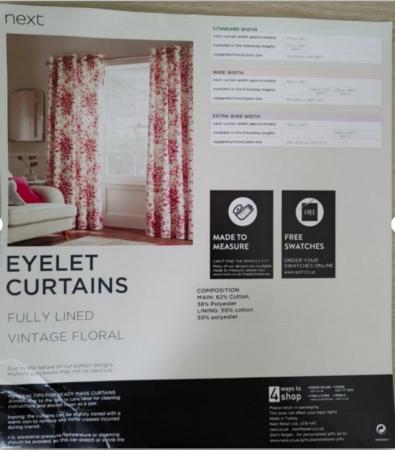 Image 2 of Pair of fully lined red & ivory curtains, eyelet 228 x 229